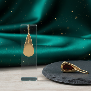 Boucles d'oreilles pendantes imposantes en grenat et zircone cubique, forme poire de 5,5 pouces, pour mariée, en argent sterling 925 plaqué or 18 carats - Product Image 2