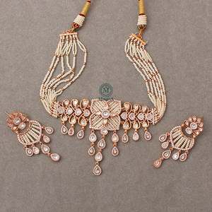 Kiya Pearl Polki Designer Choker Set-Gold Plated Zircon Bridal Festival Jewelry - Product Image 4