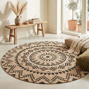 <b>Large</b> Geometric Printed Braided Jute Living Room <b>Rug</b> for Contemporary Boho Scandinavian & Organic Modern Interiors - Product Image 1