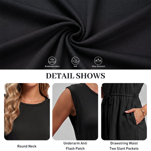 Zeta Black Women's Elegant Sleeveless Mini Tie Waist Casual Short <b>Dress</b> Daily Office Party Solid Color With Side Pockets Bodycon - Product Image 3