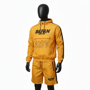 Conjunto de pantalones cortos cortavientos para hombre, tela de mezcla de nailon y poliéster, ropa de entrenamiento, logotipo personalizado con serigrafía, conjunto de pantalones cortos para hombre, talla grande - Product Image 4