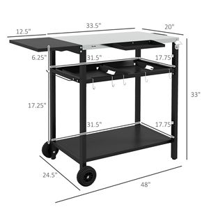 Carrello da Cucina Portatile Moderno per Esterni, Piano in Acciaio Inossidabile Nero, Doppio Ripiano, Realizzato in Legno MDF per Avventure Culinarie e Isola BBQ - Product Image 3