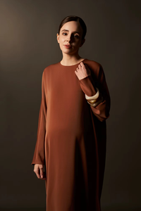 Simple Solid Button Breathable Regular Sleeve Midi Satin Casual Loose Waist Minimalist Woven Silk Loose Dresses Made in Vietnam - Product Image 3