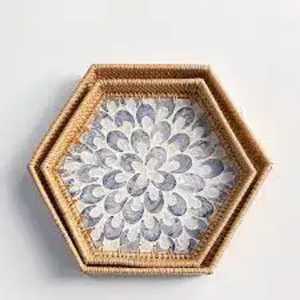 Bandeja Rectangular de Ratán con Madreperla, Diseño Premium, Hecha a Mano, Ecológica, Apta para Lavavajillas, Duradera, Pulida, Moderna, para Fiestas - Product Image 6