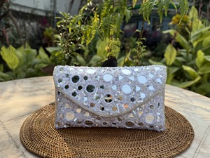 Mirror Flap <b>Clutch</b> Bag with Handcrafted Mirror Work Elegant Evening Handbag for Women <b>Wedding</b> Party Festive Occasion Wear - Product Image 1