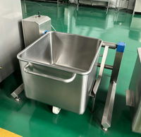 Industriële pneumatische bakkenkantelaar van roestvrij staal, luchtaangedreven kantel- en dumpmachine voor vleesverwerking