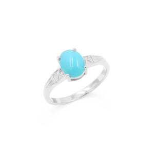 Bague classique certifiée Ishime Jewels en argent 925 plaqué or et rhodium, sertie d'un cabochon ovale en turquoise et d'un motif croix, avec pierre précieuse - Product Image 2