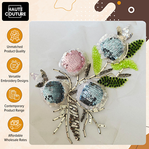 Accessoires vestimentaires brodés à la main très demandés - Appliques à coudre - Fruits roses et bleus avec feuilles en 3D en promotion - Product Image 5