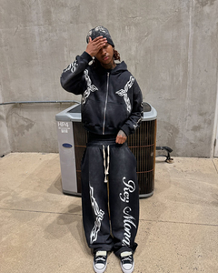 Custom Men's Zip-Up Tracksuit Oversized Acid Washed Distressed Hoodie and <b>Pants</b> for Autumn 100% Cotton - Product Image 4