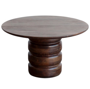 Mesa de Comedor y Café Redonda Moderna de Madera con Base de Pedestal Acanalado, Mesa de Comedor Circular de Lujo en Nogal Oscuro para el Hogar y la Villa - Product Image 5