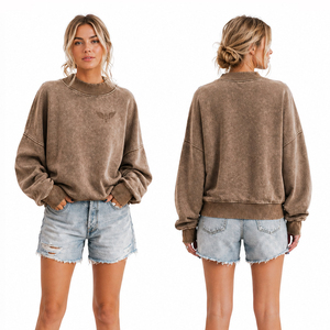 Women Oversized Washed Brown Sweatshirt Vintage Crew Neck <b>Pullover</b> Casual Loose Fit Streetwear <b>Jumper</b> - Product Image 1