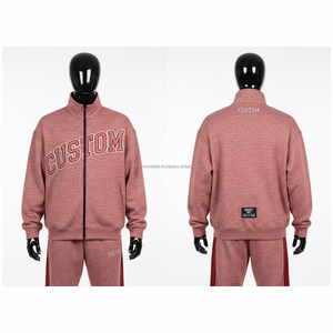 Ensemble de survêtement rose personnalisé pour homme, manches longues, fermeture éclair frontale, imprimé lettres, tenue de sport décontractée pour l'automne - Product Image 4