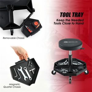 <b>Adjustable</b> <b>Height</b> Rolling <b>Stool</b> Black Heavy Duty with Tool Tray 330 LBS Capacity for Tool Storage - Product Image 5