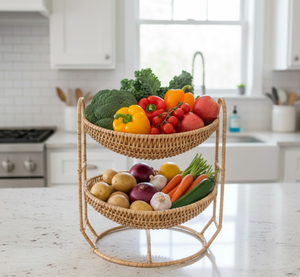 Support à paniers à 2 niveaux en rotin naturel tressé à la main, organisateur polyvalent en osier pour fruits, salon, décoration intérieure, du Vietnam - Product Image 4