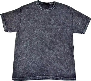 Camiseta de algodón tie-dye negra lavada de corte oversize para hombre, manga corta, cuello redondo, ajuste regular, color liso, estilo casual de punto jersey - Product Image 2