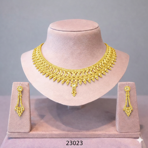 Ensemble collier et boucles d'oreilles en zircon plaqué or et argent traditionnel avec motif floral pour mariage, fiançailles, fête, modèle A-23021 - Product Image 3