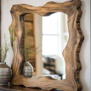 Miroir mural élégant en bois d'acacia et résine pour salon, chambre, couloir, décoration élégante pour la maison, miroir en bois - Product Image 5