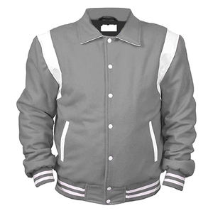 แจ็คเก็ตบอมเบอร์วาร์ซิตี้ผ้าขนสัตว์แท้ 100% สำหรับผู้ชาย กันน้ำ กันลม บุด้วยผ้าฝ้าย สำหรับฤดูหนาว แบบ OEM ปักลาย มีซิปและฮู้ด - Product Image 5