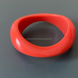 Classic <b>Red</b> Acrylic Bangle <b>Bracelet</b> Unisex Fashion Jewelry Round Shape Smooth Finish - Product Image 2