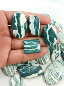 Wholesale Radha Arts Natural Green White River Jasper Cabochon Loose Oval Cut Gemstone Rajasthan for Jewelry Making Bulk Product - Product Image 1
