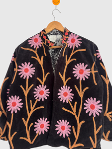 Veste en velours brodée de fleurs, col mandarin, manches longues, grande taille, vêtements d'hiver pour femmes, style élégant - Product Image 5