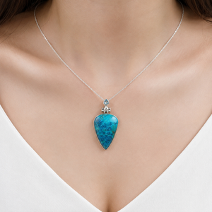 Colgantes de Plata de Ley 925 al por Mayor con Crisocola Azul, Cabujón de Pera Natural y Acento de Topacio Blanco, Bañados en Oro Rosa, Ideales para Fiestas - Product Image 2