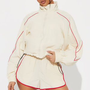 Ensemble survêtement streetwear personnalisé pour femme en nylon et polyester, coupe courte, avec fermeture éclair, coupe-vent et sweat-shirt - Product Image 4