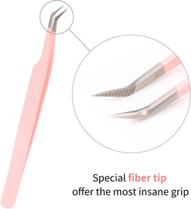 Printed Logo Eyelash Supplies Pink and Gold Tips Bow Isolation 90 Degree <b>Boot</b> Tweezers Metal and Steel Lash Extension Tweezers - Product Image 1