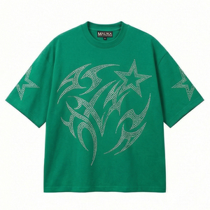 T-shirt personnalisé avec strass pour homme, style urbain argenté, streetwear, tee-shirt tendance orné de cristaux - Product Image 1