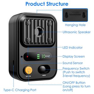 Dispositivo de Entrenamiento Recargable para Control de Ladridos de Perros, Ultrasónico, Antiladridos, Resistente al Agua IPX4, con 3 Frecuencias - Product Image 3