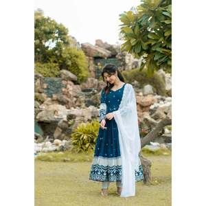 Vestido de fiesta talla XS Anarkali con hilo y bordado de secuencia - Product Image 6