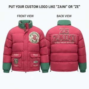 Premium Quality 500gsm Polyester Windproof Waterproof Hooded <b>Puffer</b> Jacket Quilted Winter <b>Coat</b> Stand <b>Long</b> Front Two Tone Color - Product Image 1