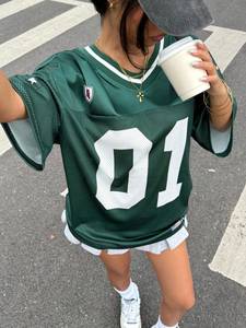 Camiseta de Fútbol Americano Oversize para Mujer, Personalizada, de Malla de Poliéster Transpirable, con Número Impreso, Estilo Urbano, Fabricante OEM al por Mayor - Product Image 3