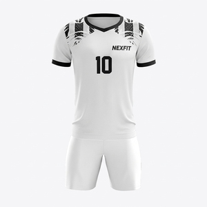 Ensemble short et maillot de football blanc pour homme, imprimé par transfert thermique personnalisé, écologique, col en V, 100 % polyester, respirant, vêtements de sport - Product Image 1
