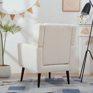 Poltrona Moderna Stile Mid-Century in Tessuto Teddy, Comoda Sedia da Lettura per Soggiorno - Product Image 5