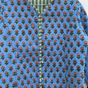 Veste matelassée en coton pour femme, imprimé floral, manches longues, col en V, fermeture boutonnée, longueur normale, vêtement d'extérieur - Product Image 3