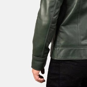 Chaqueta de moto de cuero con estampado de cocodrilo verde para hombre, corte regular, cierre de cremallera, cuello vuelto, color sólido, para otoño - Product Image 2