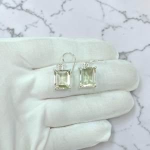Pendientes de plata de ley 925 con amatista verde, pendientes colgantes con corte esmeralda y forma de baguette para mujer. - Product Image 2