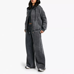 Conjunto Deportivo HAMIO Unisex con Sudadera Lavada al Ácido y Pantalones Anchos, Estilo Jogger, Corte Regular, Ropa Deportiva Urbana - Product Image 4
