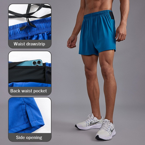 Shorts de course décontractés légers à taille élastique avec poches en mesh pour hommes, personnalisables avec logo, séchage rapide, pour marathon, ouverture latérale, 100% coton - Product Image 6