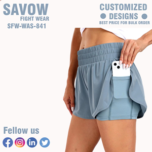 Women's <b>Elastic</b> Waist Asymmetrical Sport Shorts With Side Pocket Breathable Spandex Polyester Summer Fitness Wear Light Blue - Product Image 4
