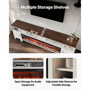 Mobile TV in Stile Rustico con Caminetto per Televisori fino a 100 Pollici, Centro Intrattenimento da 60 Pollici con Funzione Caminetto - Product Image 4