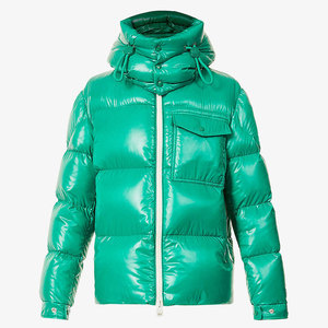 Emerald Green Hooded Down Puffer <b>Jacket</b> Front Pocket Zip Closure Casual Winter Coat Unisex Regular Fit Outdoor Windproof <b>Jacket</b> - Product Image 1