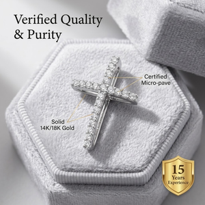 <b>Solid</b> 18K White <b>Gold</b> Double Cross Pendant Natural Diamond Necklace Earth Mined Micro Pave VS1 High Clarity Baptism Gift - Product Image 3