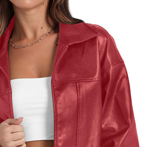 Chaqueta de cuero genuino clásica vintage para hombre, transpirable, estilo motero, con cremallera y cuello alto; Chaqueta de plumón para mujer. - Product Image 6
