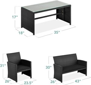 Versatile 4 Piece <b>Outdoor</b> Wicker Furniture Set PE Rattan Patio <b>Sofa</b> with High Density Foam Cushions and Rectangular Glass Table - Product Image 6