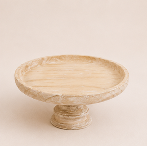 Elegant Whitewashed Wood Pedestal Server Eco-Friendly Hand-Carved Cake Holder & Pastry Stand For Professional <b>Buffets</b> Kitchens - Product Image 1