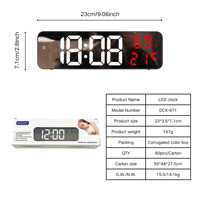 Réveil numérique à luminosité réglable LED Affichage grand écran Prix d'usine Calendrier semaine Horloge de table Salon Extérieur