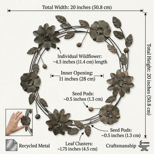 Corona Floral Rústica de Metal, Flores de Hierro Envejecido Marrón Vintage, Decoración Festiva Elegante y Minimalista para Puerta Principal de Otoño - Product Image 3
