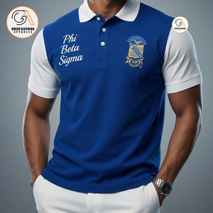 เสื้อโปโลปักลายสำหรับผู้ชาย Phi Beta Sigma สีน้ำเงินขาว แขนสั้น ผ้าฝ้ายอ๊อกซ์ฟอร์ด สวมใส่สบาย ระบายอากาศได้ดี เสื้อผ้าสไตล์กรีก - Product Image 1